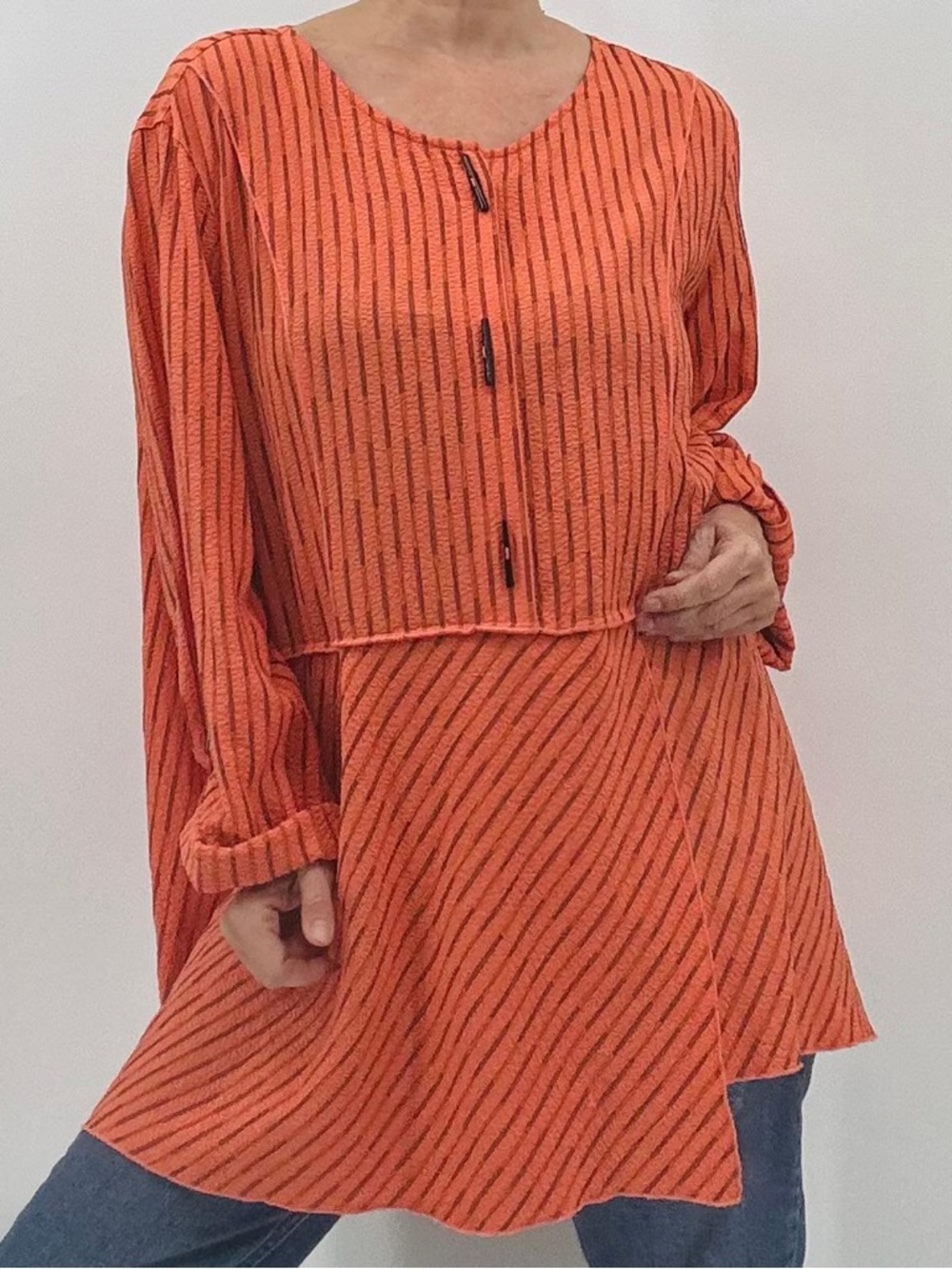 Ali Miles Contemporary Lagenlook Artsy Boho Gauzy Rayon Asymmetrical Tunic Top